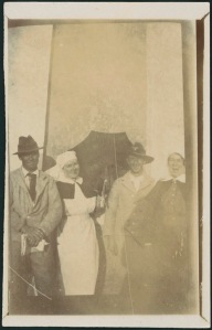 Sisters Rush [left & Young [right] with two patients from Lemnos, now in Egypt.  February 1916”.  Anne Donnell, National Library of Australia MS 3962
